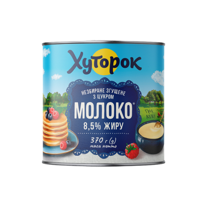 Молоко незбиране згущене з цукром 8,5% жиру ТМ "Хуторок" ж/б 0,37кг